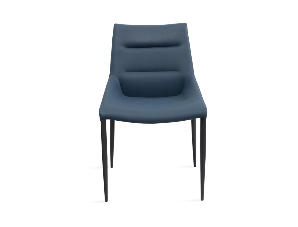 Set of Two Navy Blue and Black Faux Leather and Metal Dining Side Chairs HomeRoots