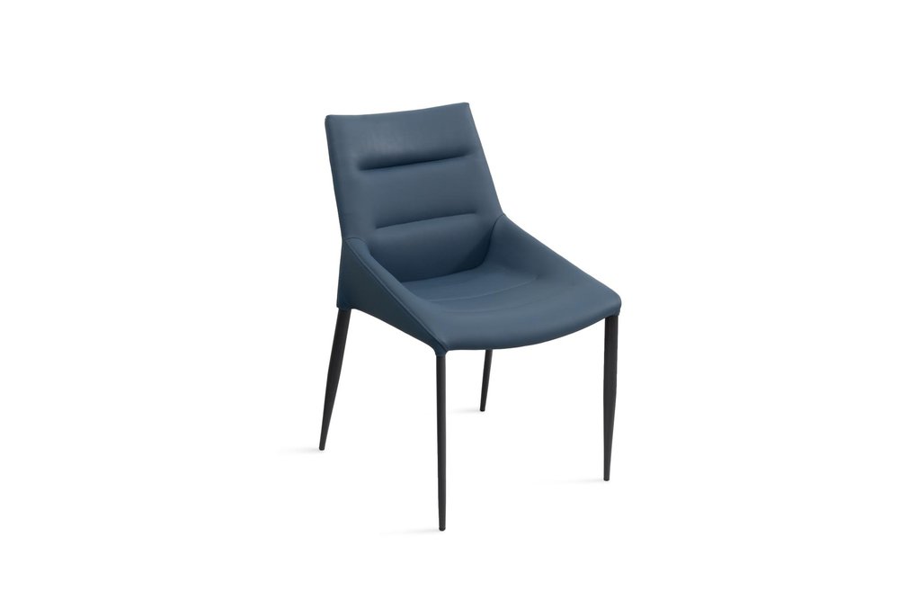 Set of Two Navy Blue and Black Faux Leather and Metal Dining Side Chairs HomeRoots