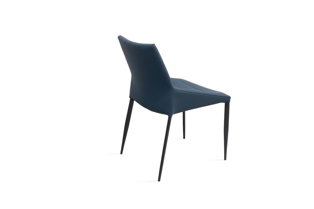 Set of Two Navy Blue and Black Faux Leather and Metal Dining Side Chairs HomeRoots