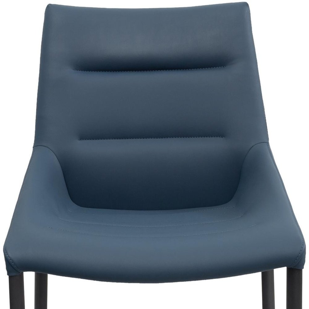 Set of Two Navy Blue and Black Faux Leather and Metal Dining Side Chairs