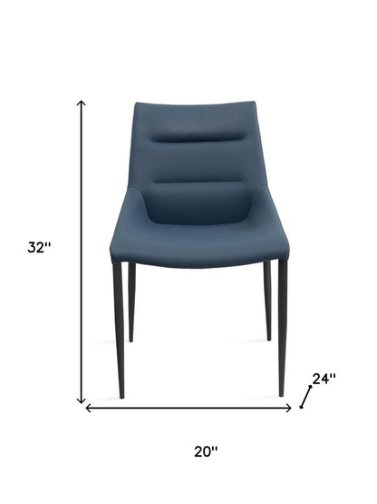 Set of Two Navy Blue and Black Faux Leather and Metal Dining Side Chairs