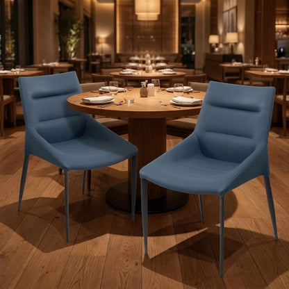Set of Two Navy Blue and Black Faux Leather and Metal Dining Side Chairs HomeRoots