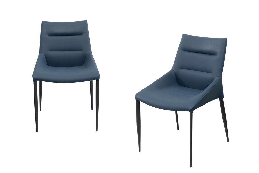 Set of Two Navy Blue and Black Faux Leather and Metal Dining Side Chairs HomeRoots