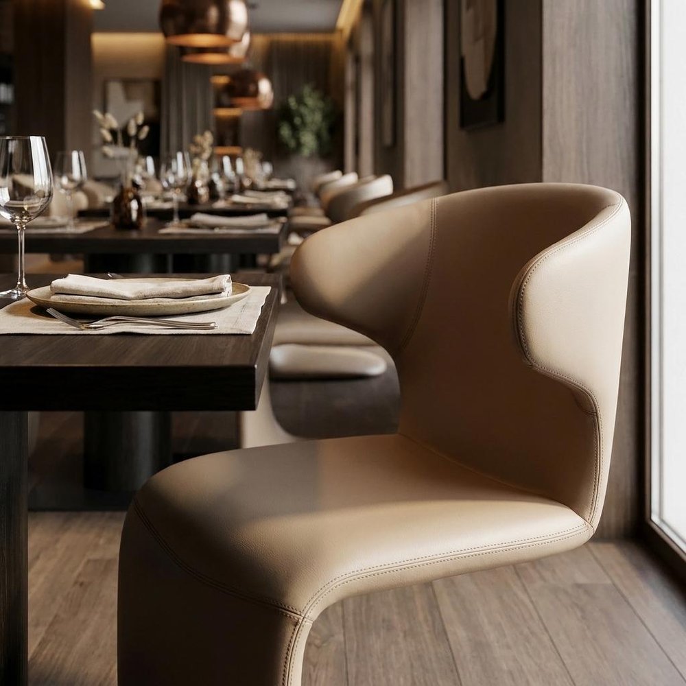 Light Brown Faux Leather Wing Back Dining Side Chair — view 9