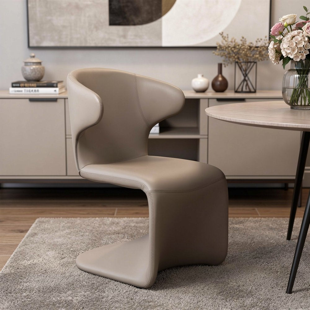 Light Brown Faux Leather Wing Back Dining Side Chair — view 8