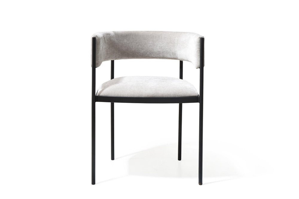 Set of Two Light Gray and Black Fabric and Steel Open Back Dining Arm Chairs HomeRoots