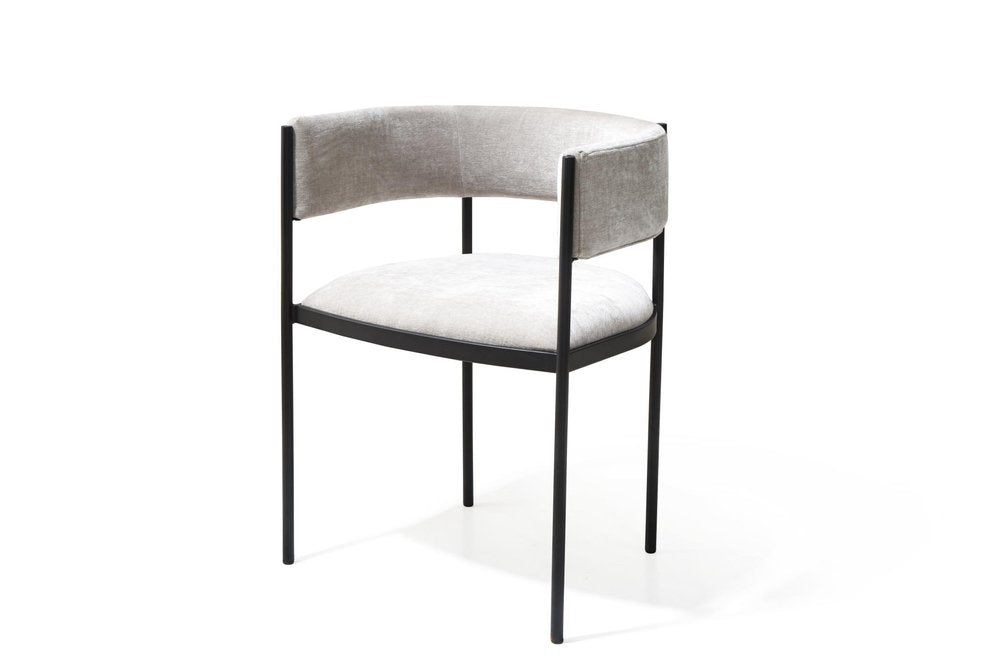 Set of Two Light Gray and Black Fabric and Steel Open Back Dining Arm Chairs HomeRoots