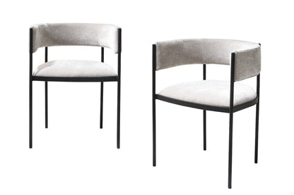 Set of Two Light Gray and Black Fabric and Steel Open Back Dining Arm Chairs HomeRoots