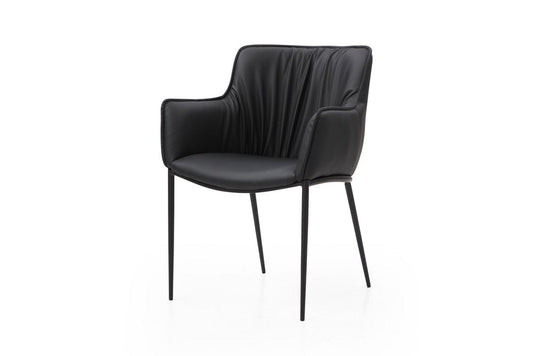 Black Faux Leather and Steel Dining Arm Chair HomeRoots