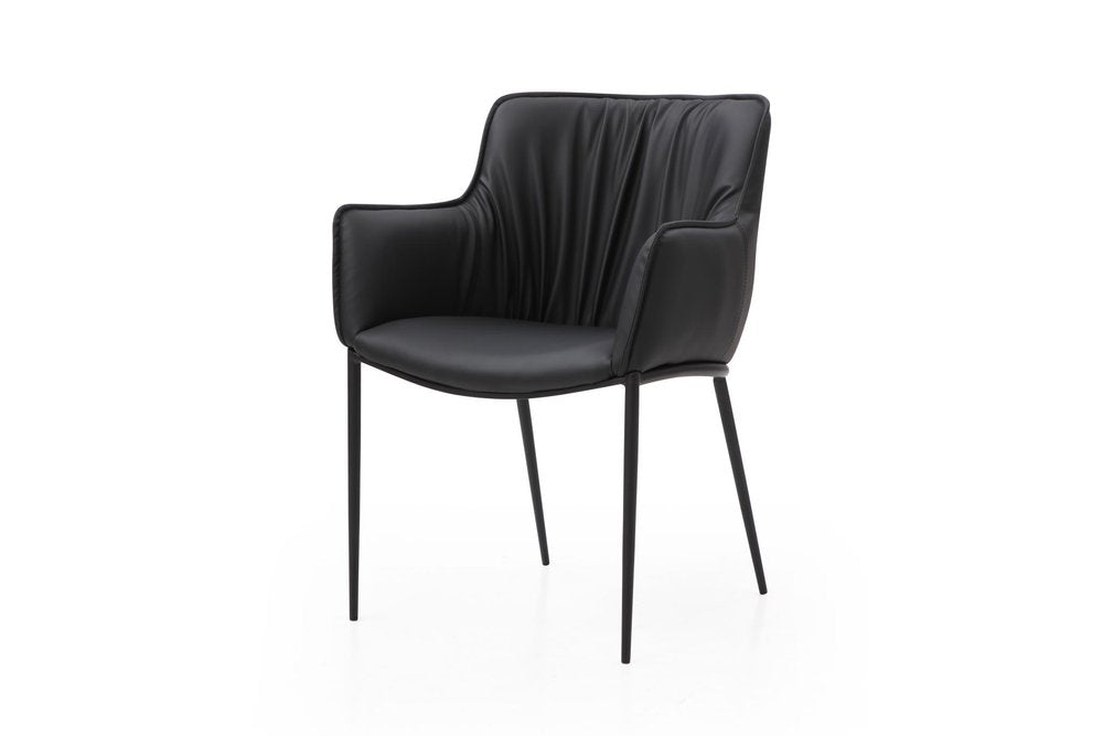 Black Faux Leather and Steel Dining Arm Chair HomeRoots