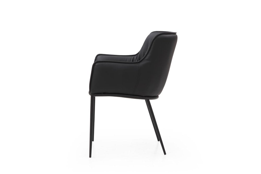 Black Faux Leather and Steel Dining Arm Chair HomeRoots