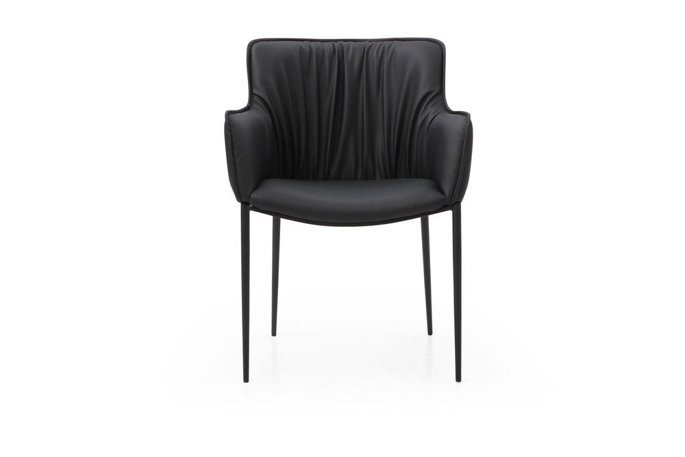 Black Faux Leather and Steel Dining Arm Chair HomeRoots