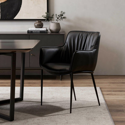 Black Faux Leather and Steel Dining Arm Chair HomeRoots
