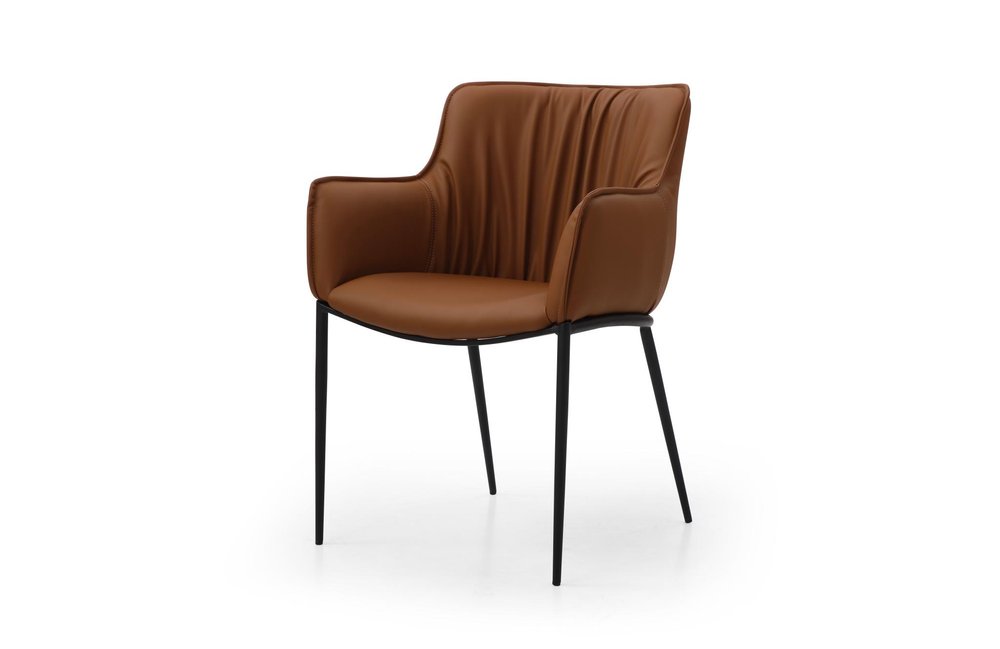 Brown and Black Faux Leather and Steel Dining Arm Chair — view 1