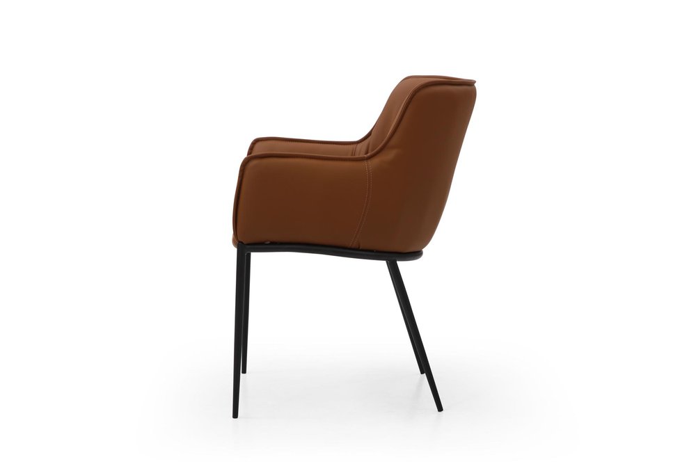 Brown and Black Faux Leather and Steel Dining Arm Chair — view 2