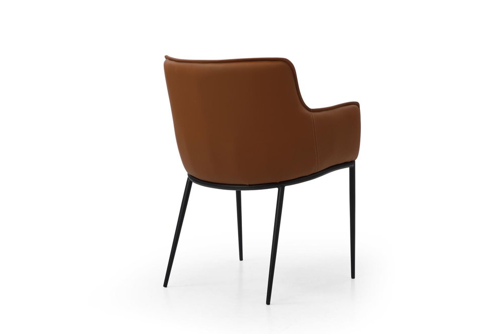 Brown and Black Faux Leather and Steel Dining Arm Chair — view 3