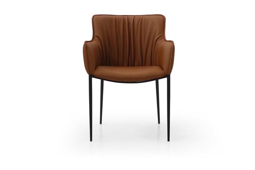 Brown and Black Faux Leather and Steel Dining Arm Chair — view 4