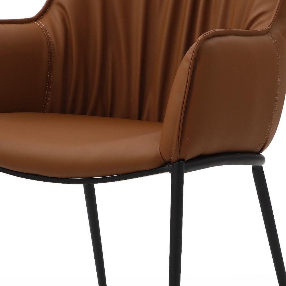 Brown and Black Faux Leather and Steel Dining Arm Chair — view 5