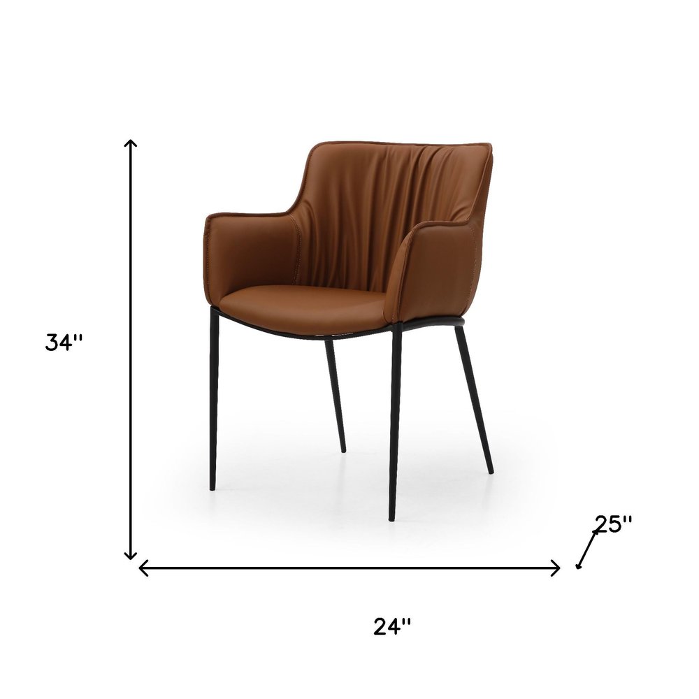 Brown and Black Faux Leather and Steel Dining Arm Chair — view 6