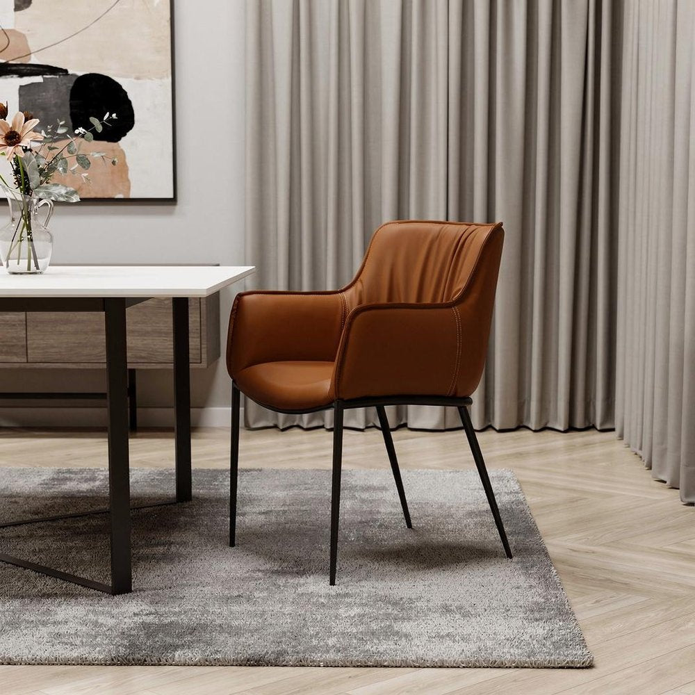 Brown and Black Faux Leather and Steel Dining Arm Chair — view 7