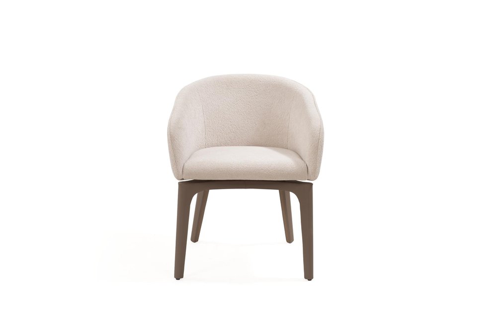 Taupe and Brown Boucle And Faux Leather Dining Arm Chair HomeRoots
