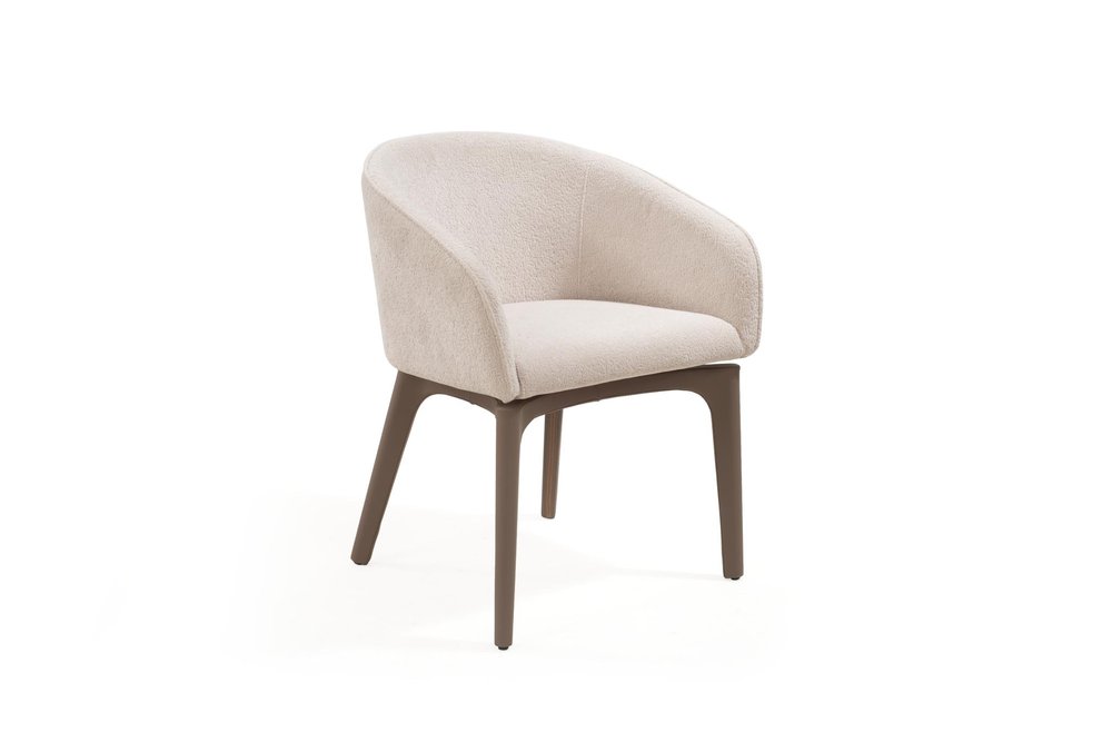 Taupe and Brown Boucle And Faux Leather Dining Arm Chair HomeRoots