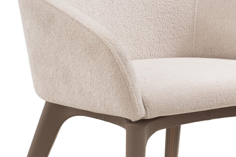 Taupe and Brown Boucle And Faux Leather Dining Arm Chair HomeRoots