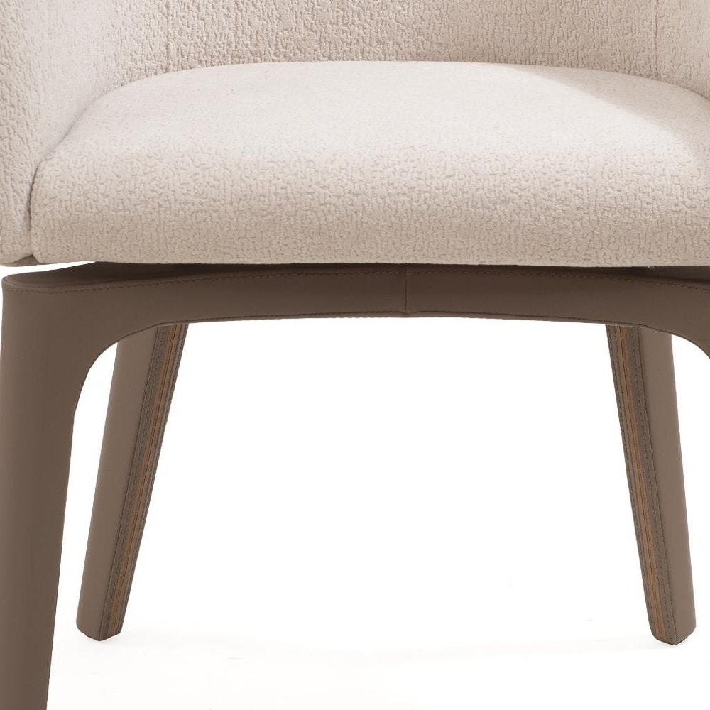 Taupe and Brown Boucle And Faux Leather Dining Arm Chair HomeRoots