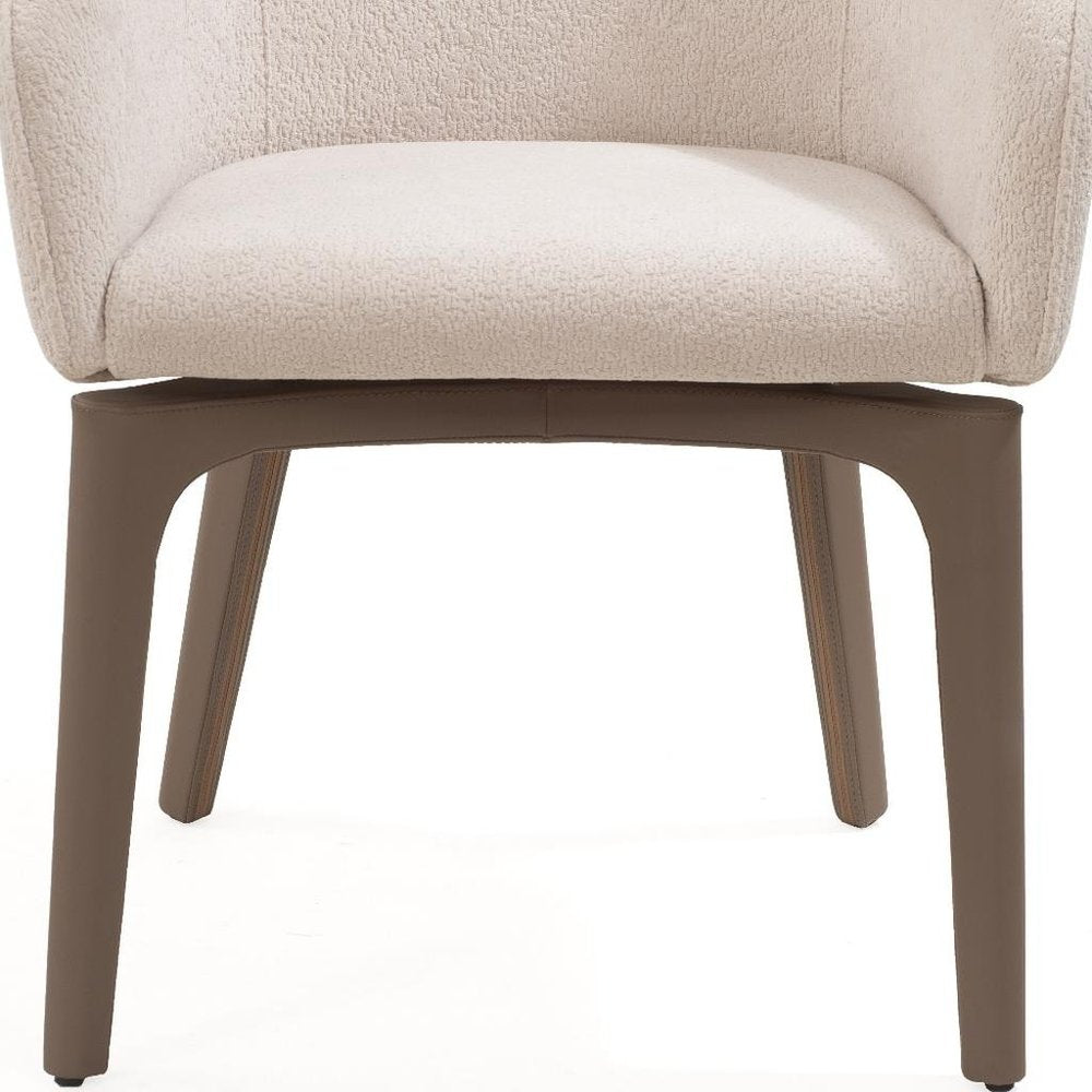 Taupe and Brown Boucle And Faux Leather Dining Arm Chair HomeRoots