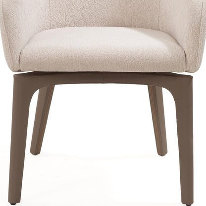 Taupe and Brown Boucle And Faux Leather Dining Arm Chair HomeRoots