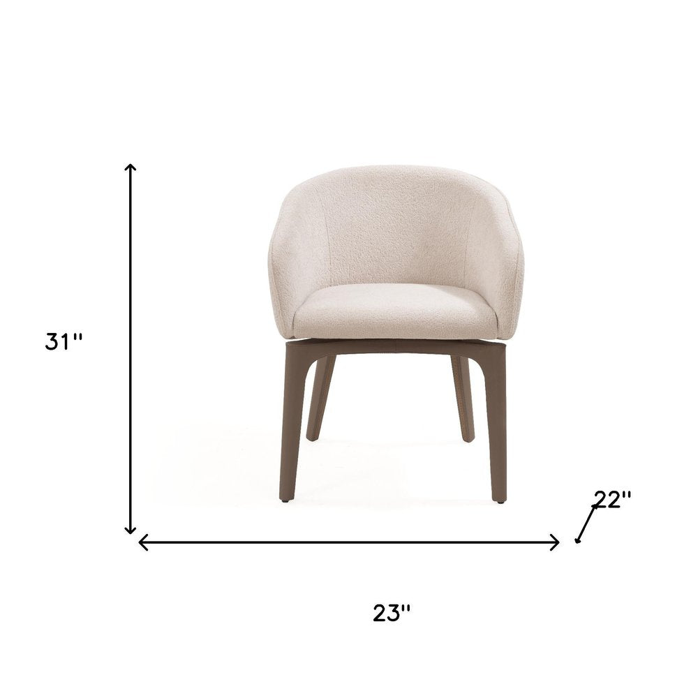 Taupe and Brown Boucle And Faux Leather Dining Arm Chair HomeRoots