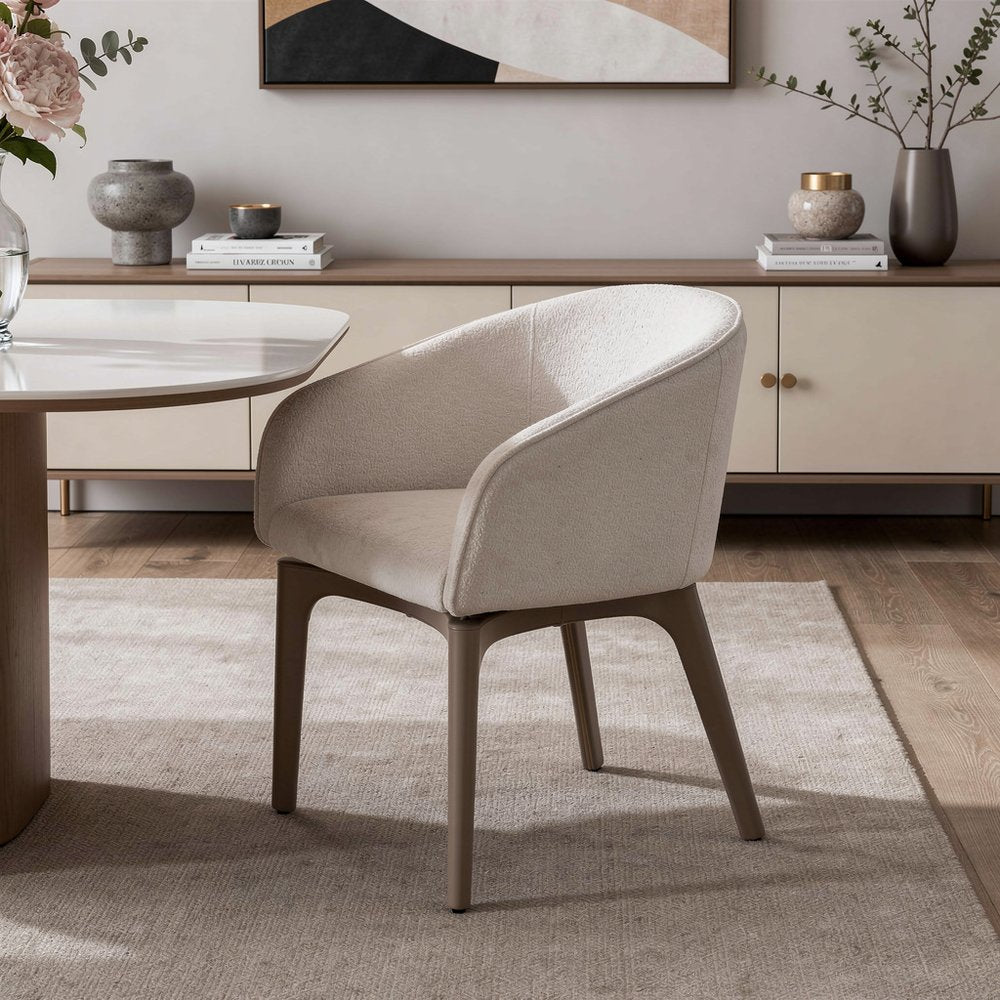 Taupe and Brown Boucle And Faux Leather Dining Arm Chair HomeRoots