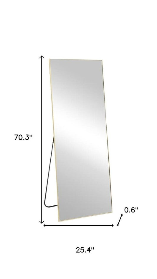 70" Gold Metal Wall Mounted Leaning And Freestanding Framed Standing Mirror