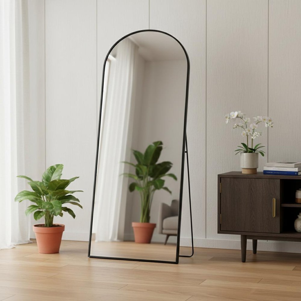 70" Black Metal Arch Wall Mounted Leaning Or Freestanding Framed Full Length Mirror HomeRoots