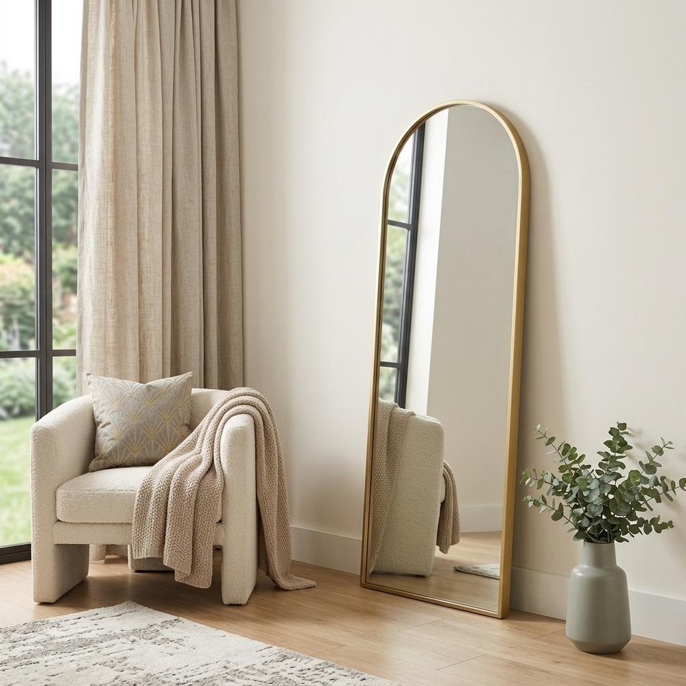70" Gold Metal Arch Wall Mounted Leaning Or Freestanding Framed Full Length Mirror HomeRoots