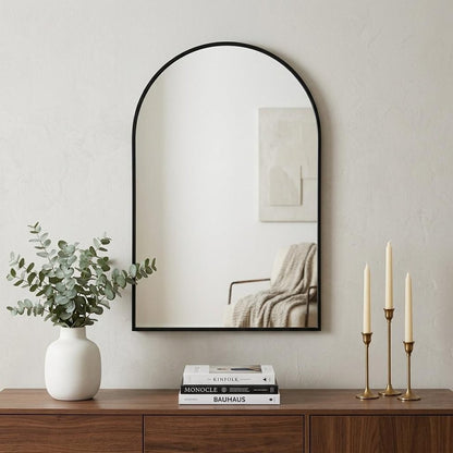 30" Black Metal Arch Framed Accent Mirror HomeRoots