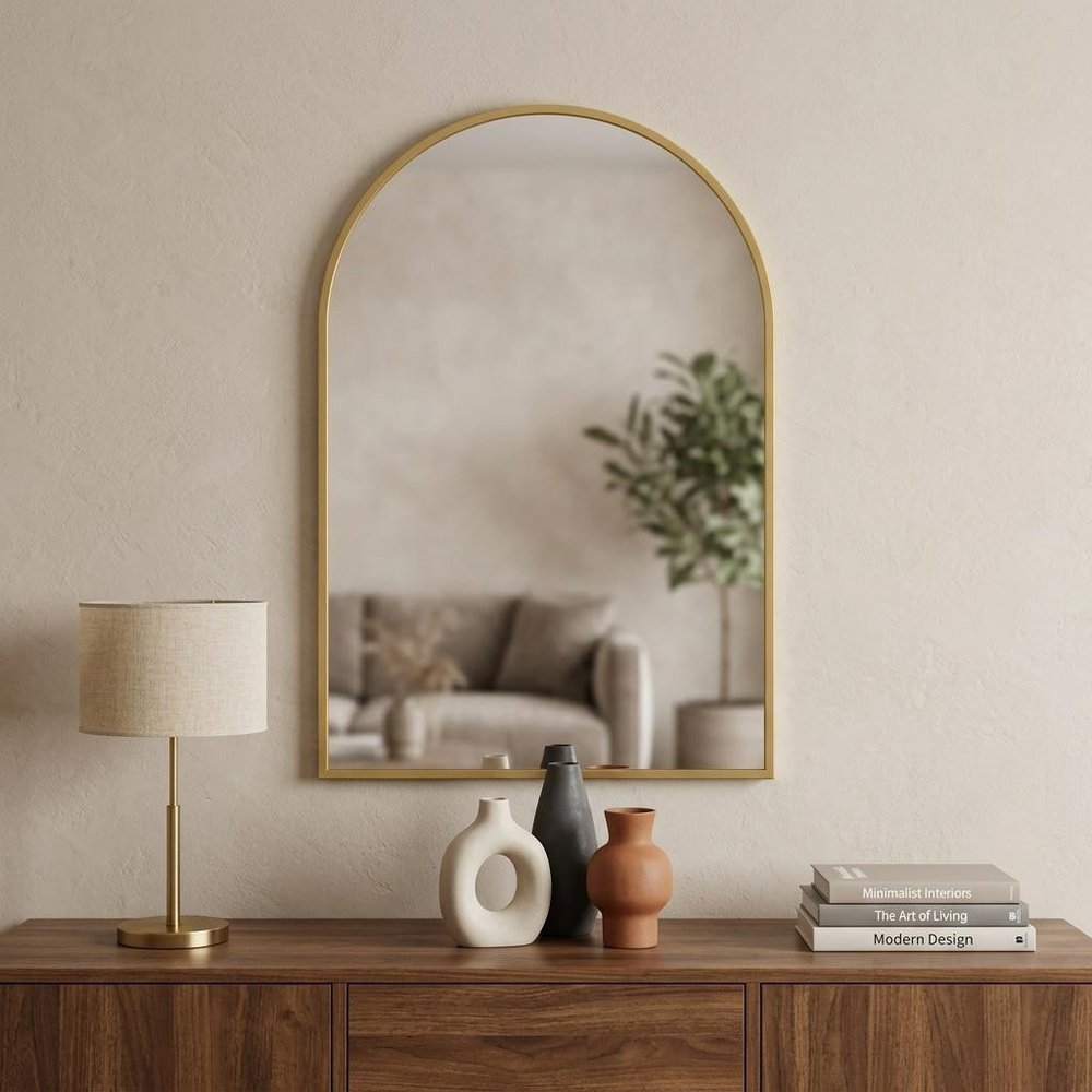 30" Gold Metal Arch Framed Accent Mirror HomeRoots