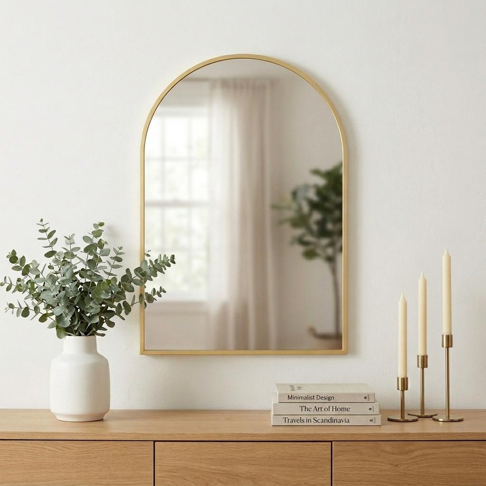 35" Gold Metal Arch Framed Accent Mirror HomeRoots