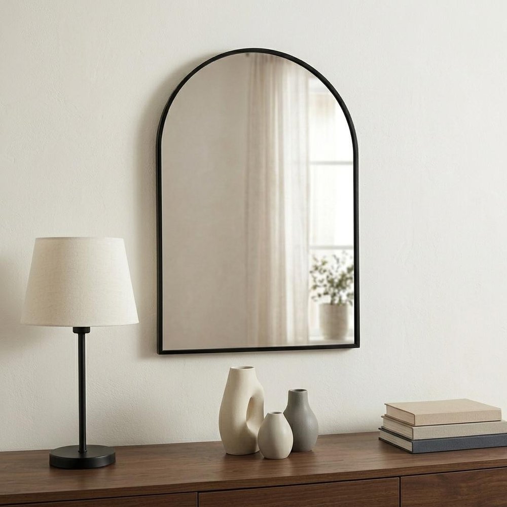38" Black Metal Arch Framed Accent Mirror — view 5