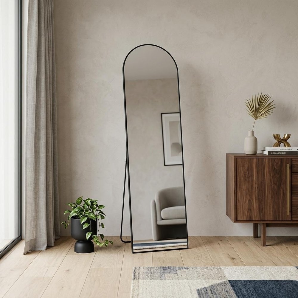 59" Black Metal Arch Wall Mounted Leaning Or Freestanding Framed Full Length Mirror HomeRoots