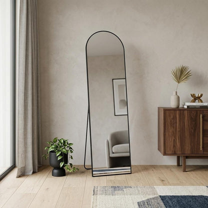59" Black Metal Arch Wall Mounted Leaning Or Freestanding Framed Full Length Mirror HomeRoots