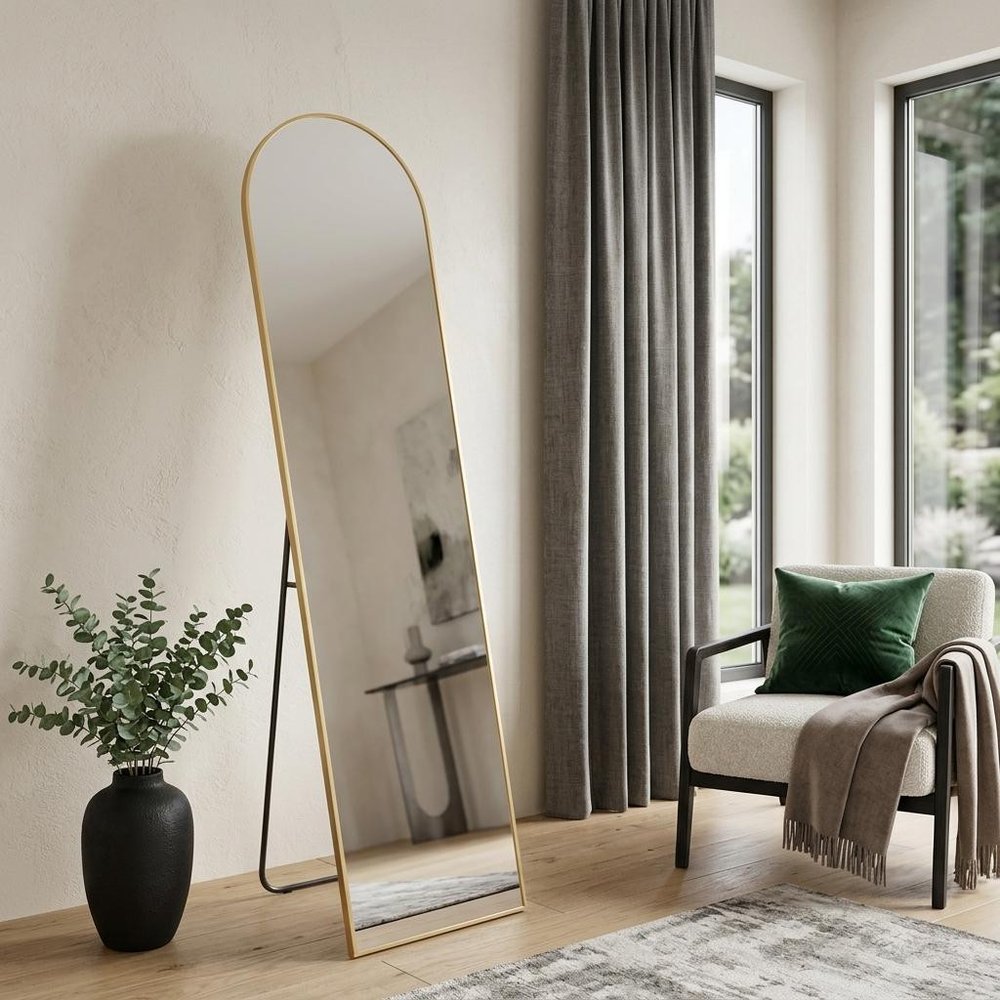 59" Gold Metal Arch Wall Mounted Leaning And Freestanding Framed Full Length Mirror HomeRoots