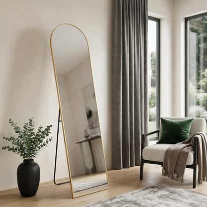 59" Gold Metal Arch Wall Mounted Leaning And Freestanding Framed Full Length Mirror HomeRoots