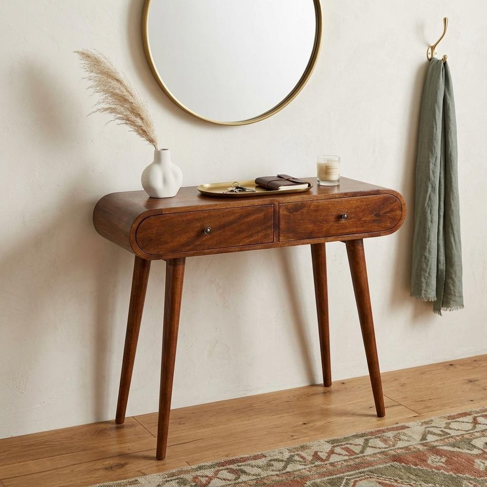 35" Chestnut Solid Wood Console Table With Two Drawers — view 10