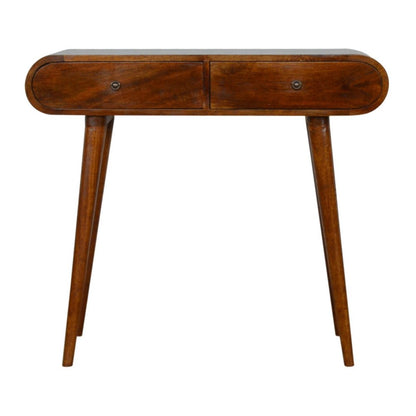 35" Chestnut Solid Wood Console Table With Two Drawers HomeRoots