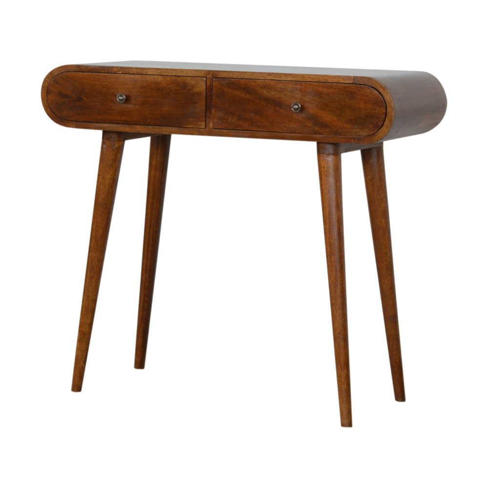 35" Chestnut Solid Wood Console Table With Two Drawers — view 2