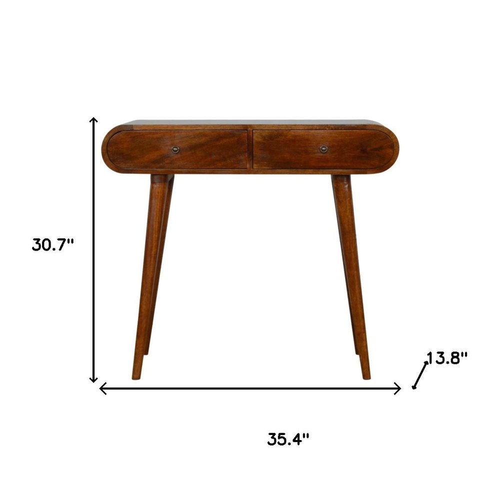 35" Chestnut Solid Wood Console Table With Two Drawers — view 9