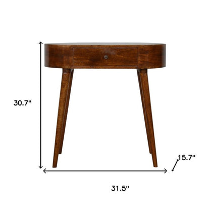 32" Chestnut Solid Wood Oval Console Table With Drawer HomeRoots
