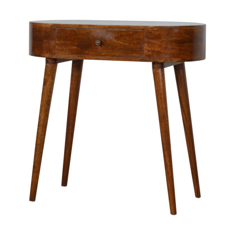 32" Chestnut Solid Wood Oval Console Table With Drawer — view 2