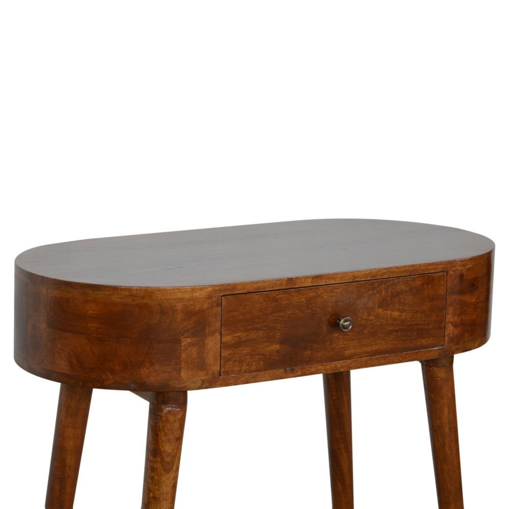 32" Chestnut Solid Wood Oval Console Table With Drawer — view 3